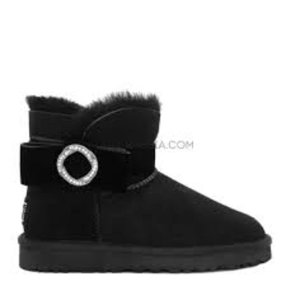 NWT UGG Classic Mini Karlie Brooch Black Women's Boots Size 11